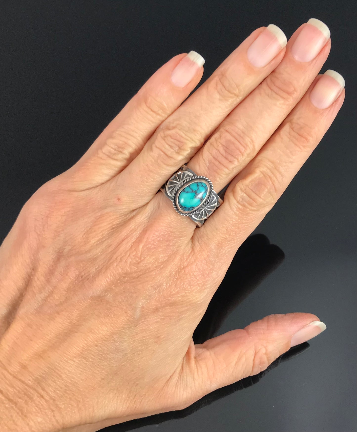 X-wide Turquoise Cigar Band Ring Size 10+ Navajo Native American : Sunshine Reeves