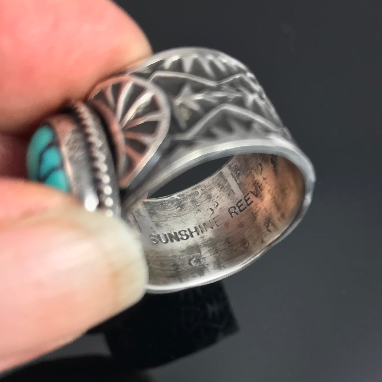 X-wide Turquoise Cigar Band Ring Size 10+ Navajo Native American : Sunshine Reeves