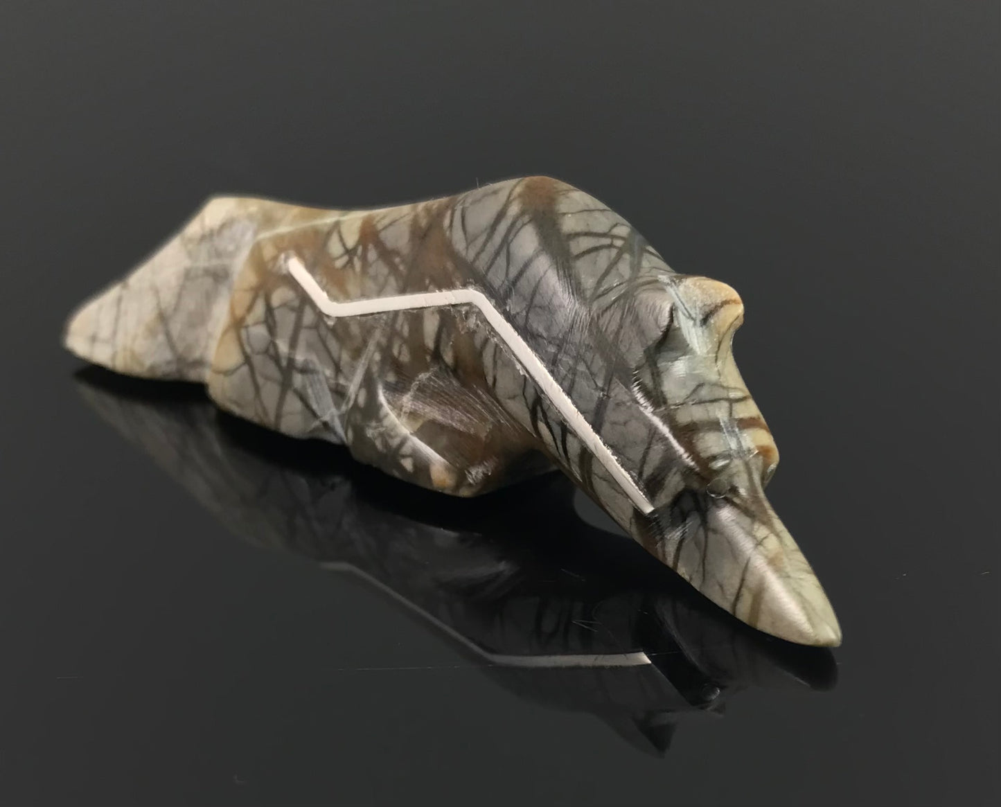 Zuni Coyote Wolf Fetish w/ Silver Eyes & Heart Line Native American - Delvin Leekya