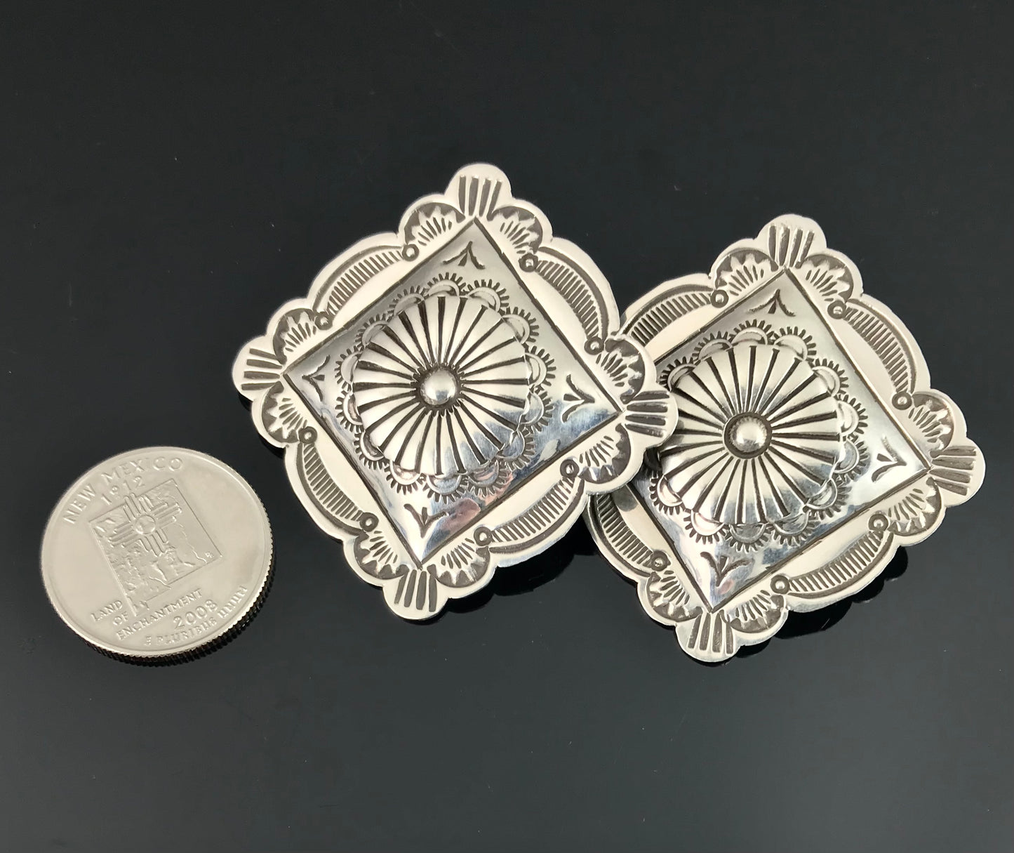 Stamped Concho Earrings Navajo Native American Sterling Siler - Arnold Blackgoat