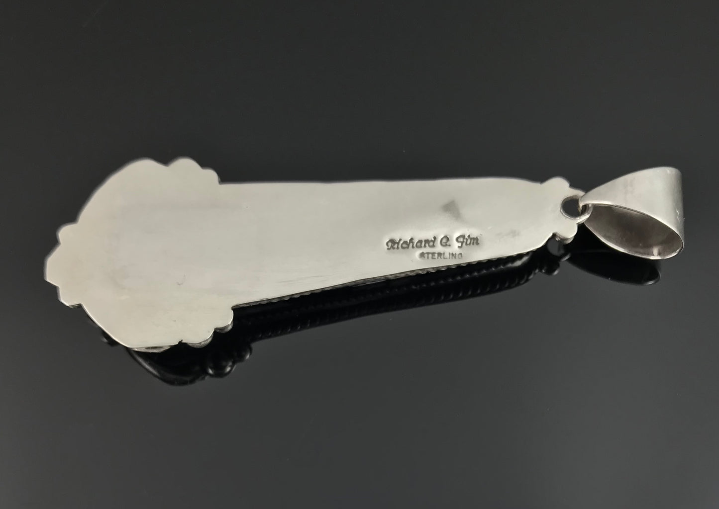 GORGEOUS White Buffalo Sterling Silver Navajo Necklace Pendant Native American Signed - Richard Jim