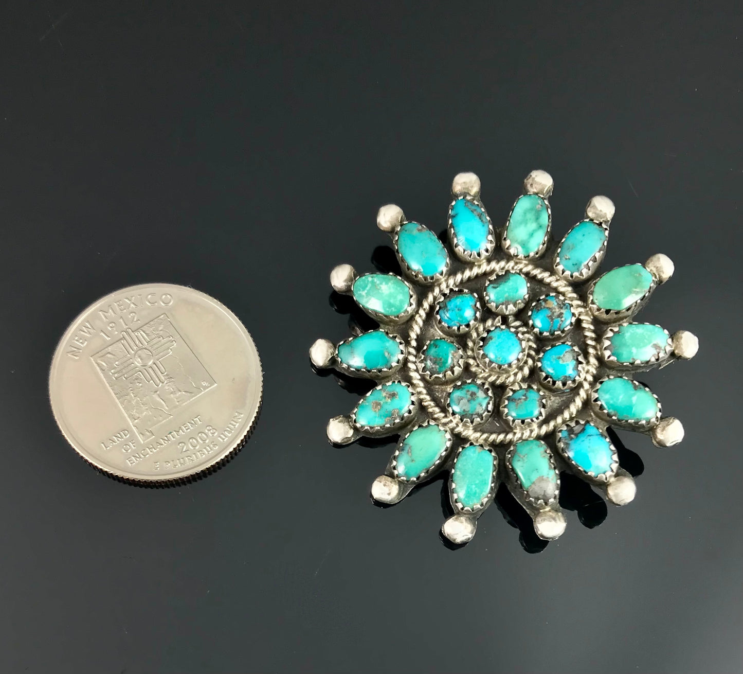 Zuni or Navajo Turquoise Cluster Pin Native American - Vintage