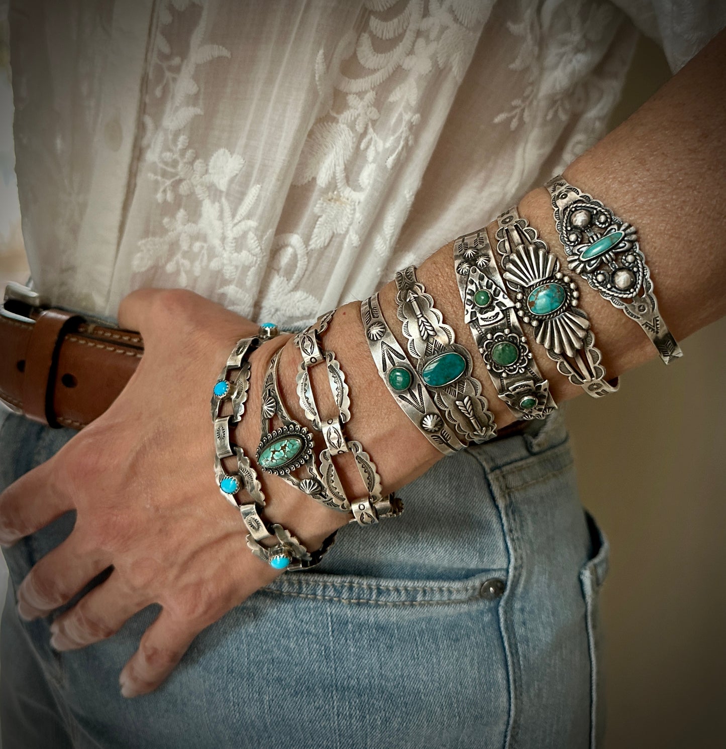Fred Harvey Turquoise Native American Navajo Cuff Bracelet Sterling Silver - Vintage