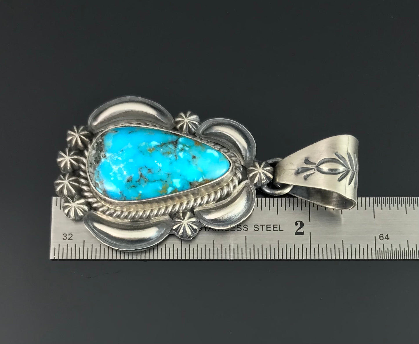 Blue Kingman Turquoise Pendant Navajo Native American- Ray Delgarito