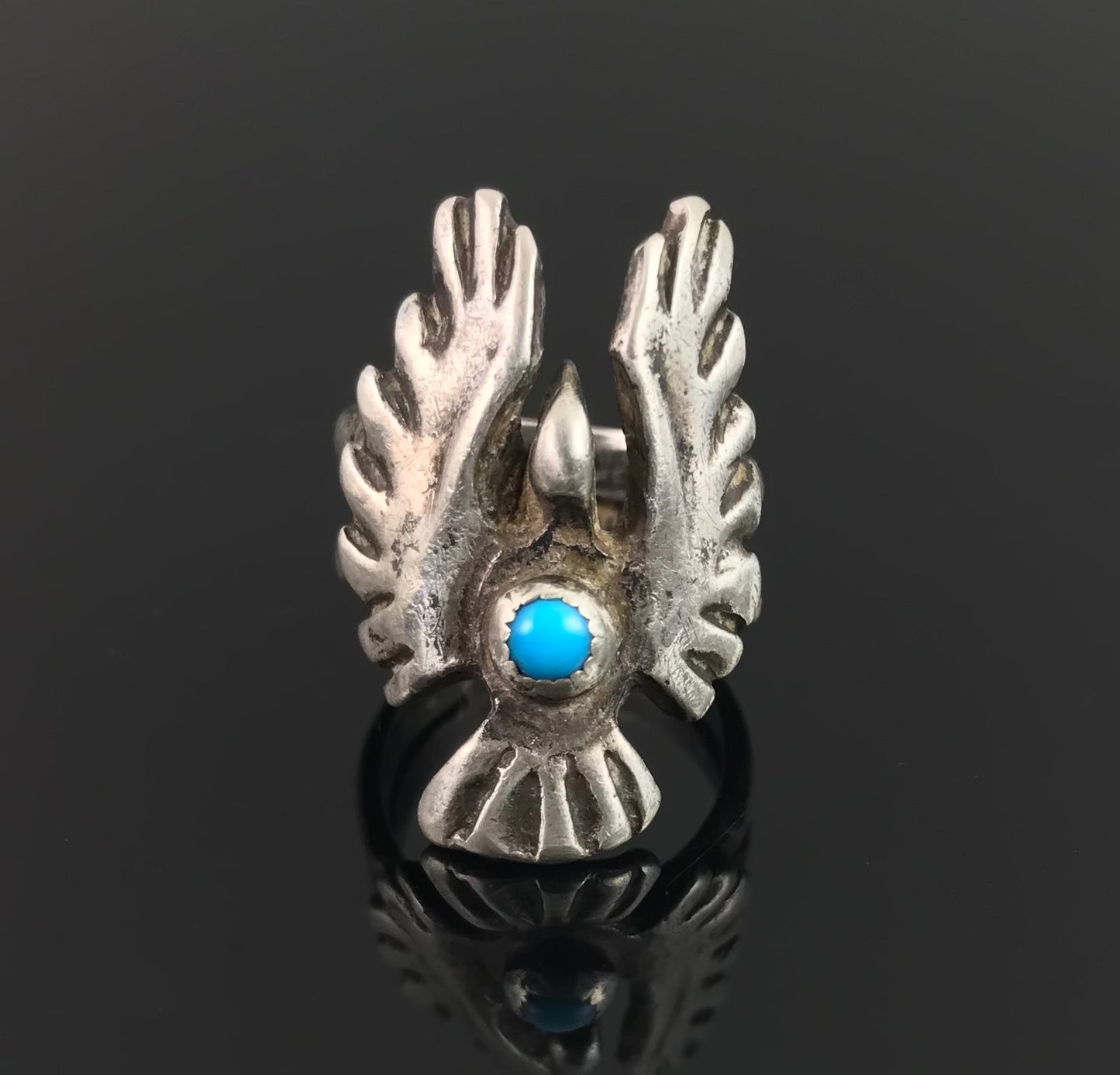 Sand Cast Thunderbird or Peyote Bird Ring Navajo Native American Size 5 - Vintage
