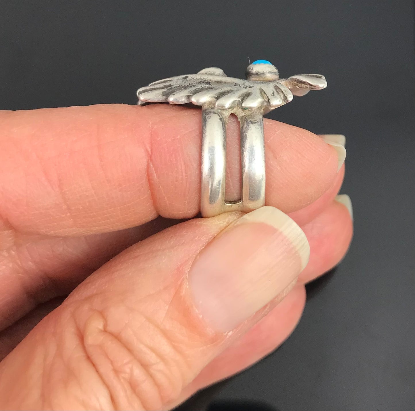 Sand Cast Thunderbird or Peyote Bird Ring Navajo Native American Size 5 - Vintage