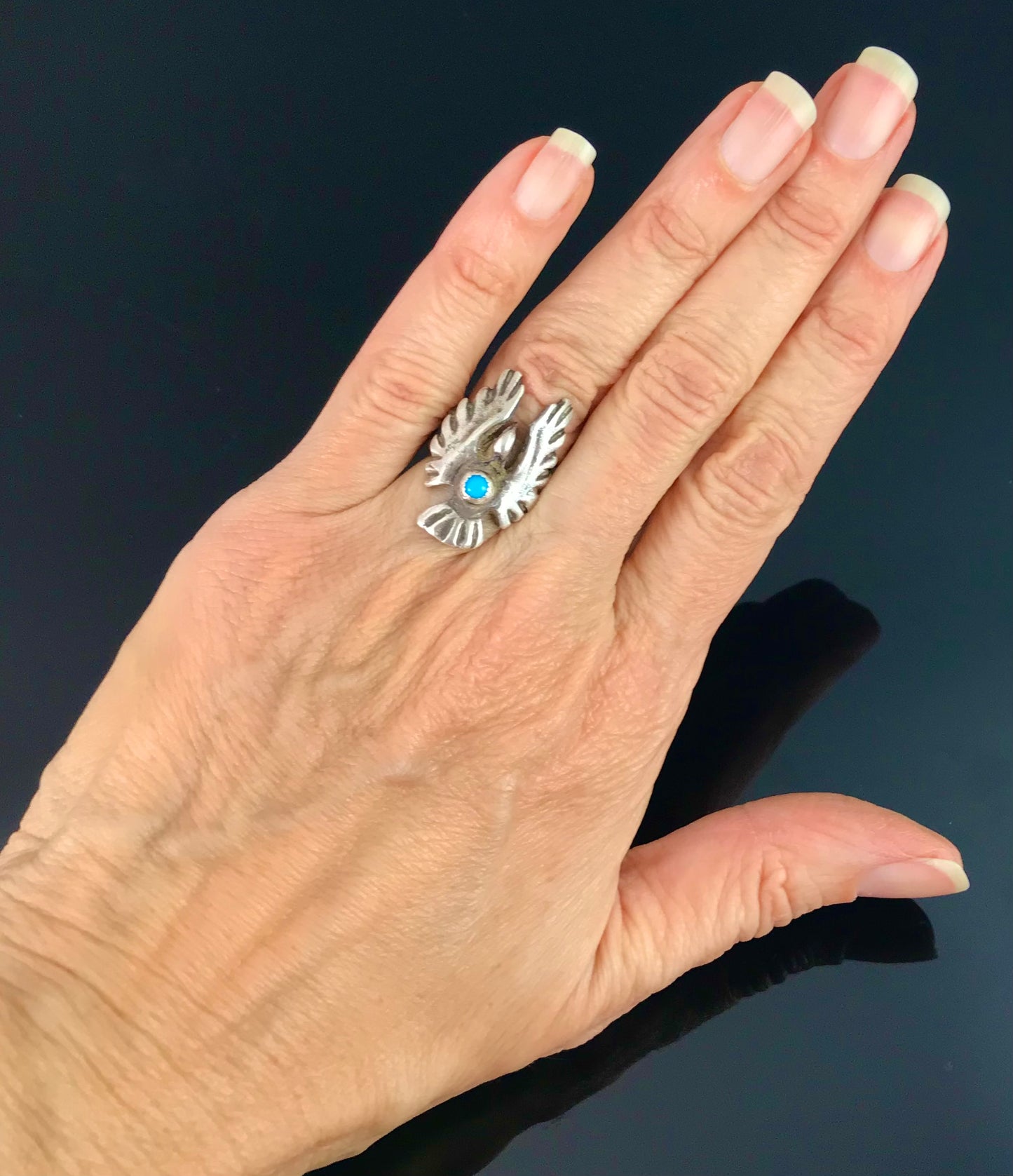 Sand Cast Thunderbird or Peyote Bird Ring Navajo Native American Size 5 - Vintage
