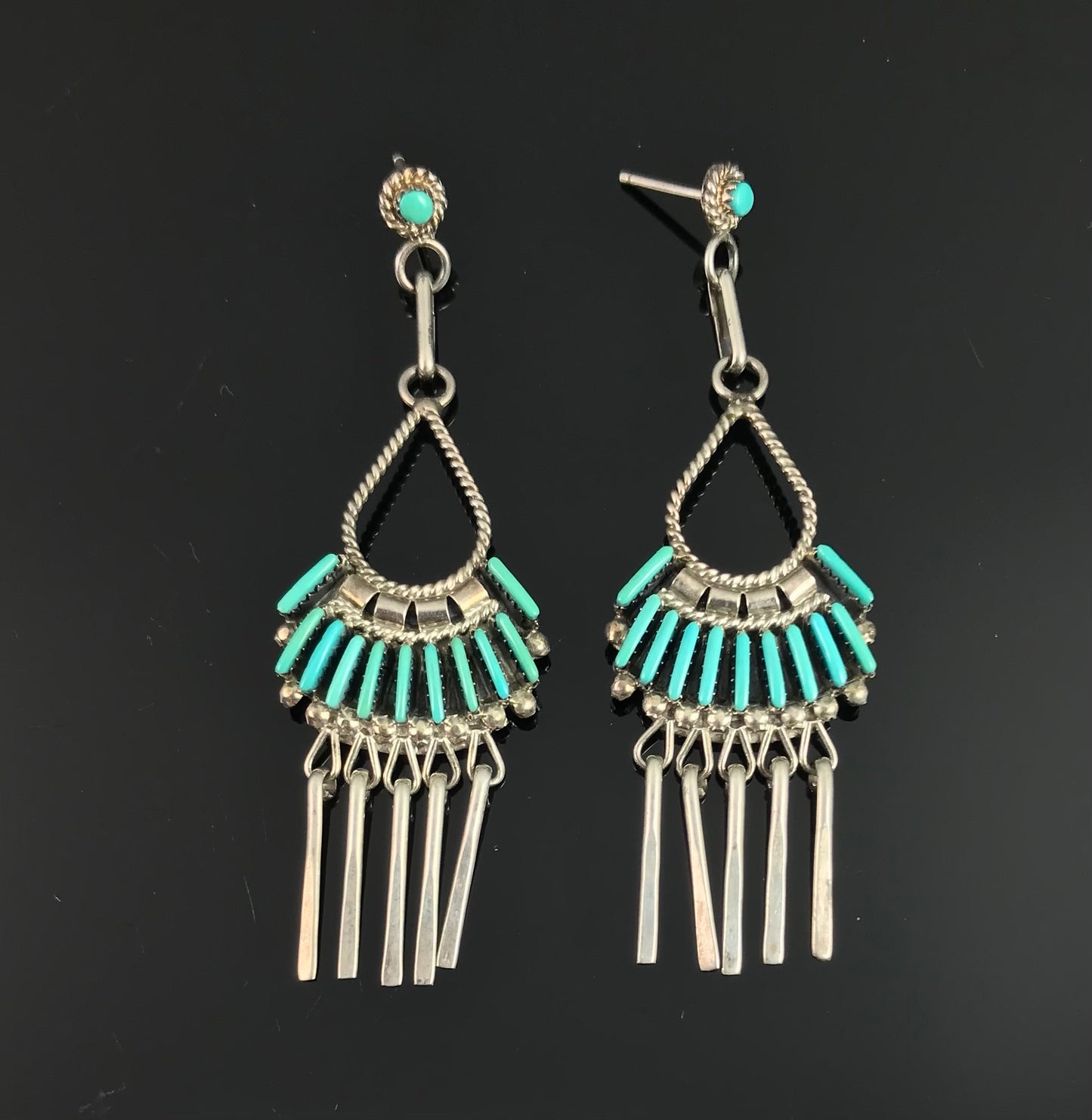 Zuni Needlepoint Petit Point Turquoise Earrings - Ed Cooeyate