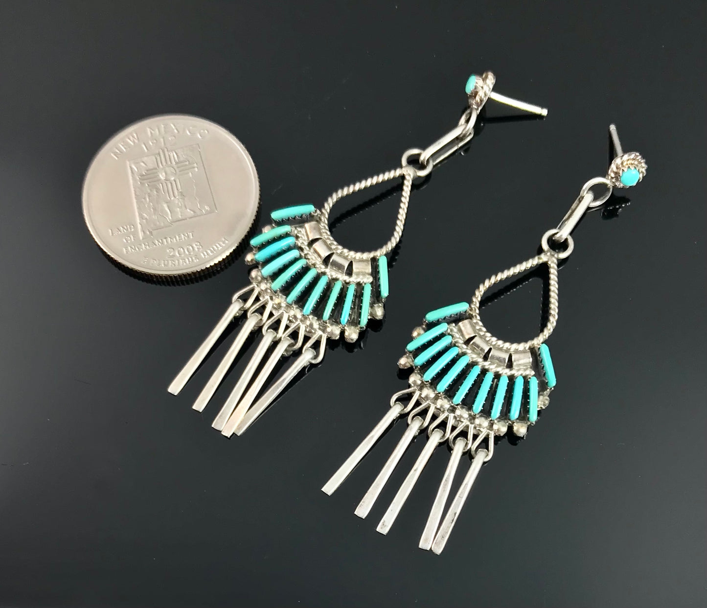 Zuni Needlepoint Petit Point Turquoise Earrings - Ed Cooeyate