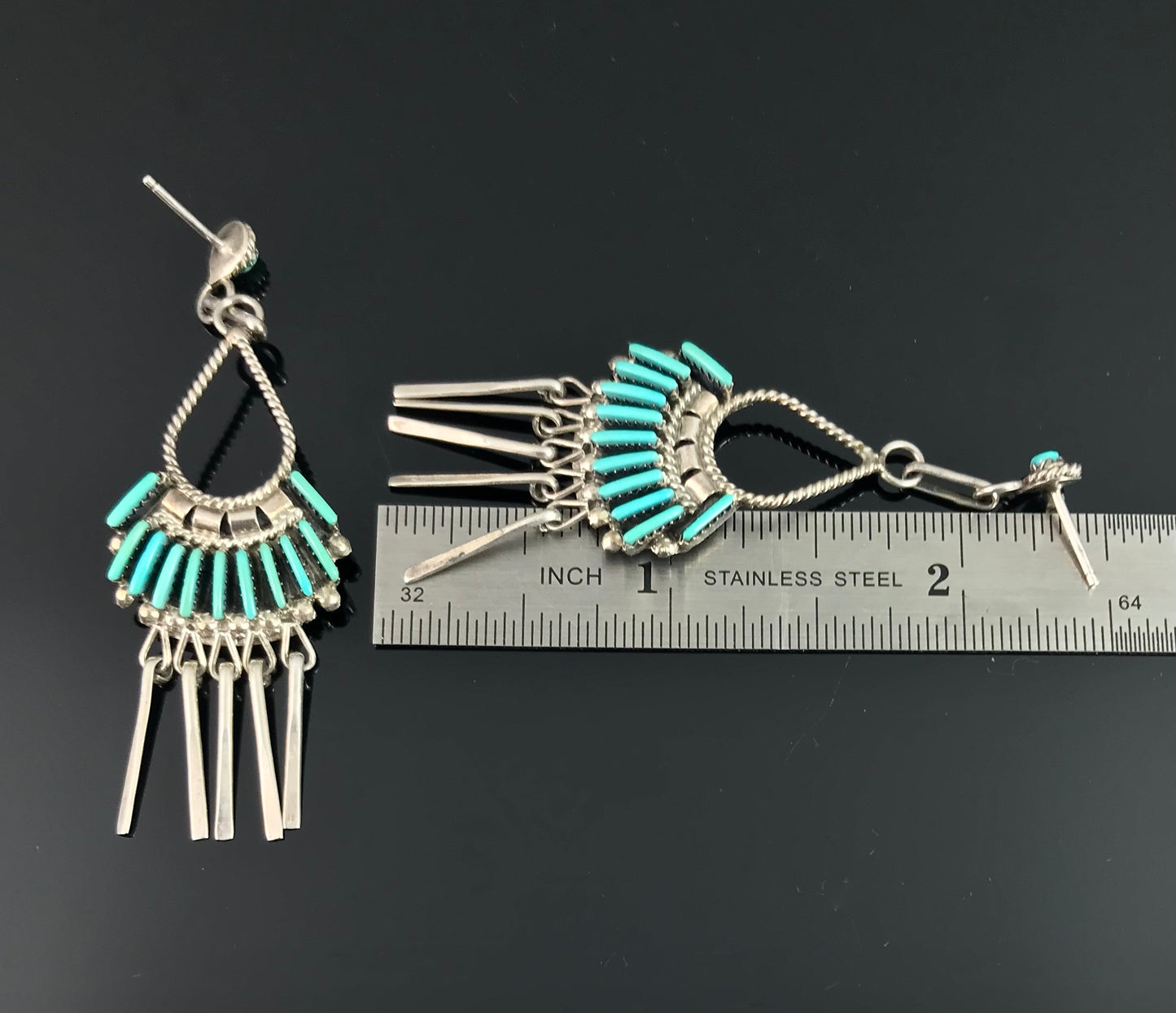 Zuni Needlepoint Petit Point Turquoise Earrings - Ed Cooeyate
