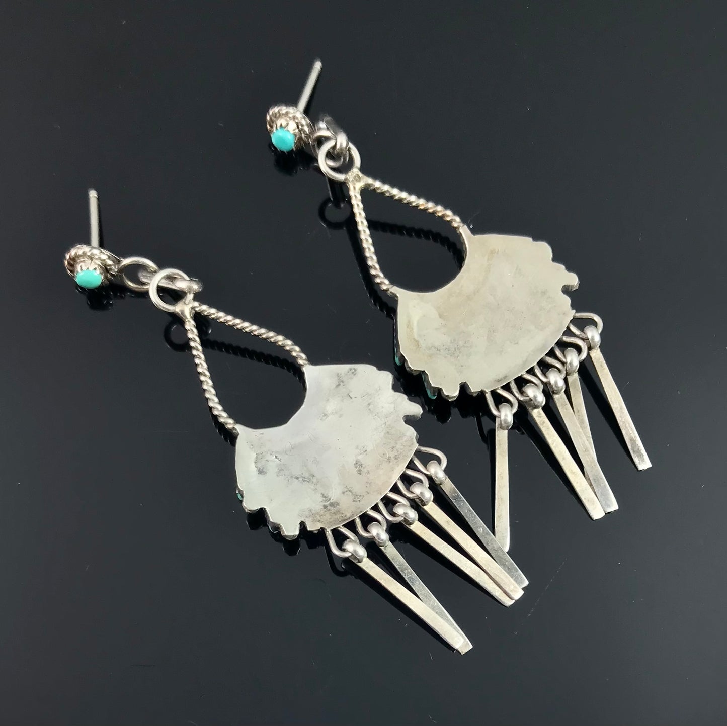 Zuni Needlepoint Petit Point Turquoise Earrings - Ed Cooeyate