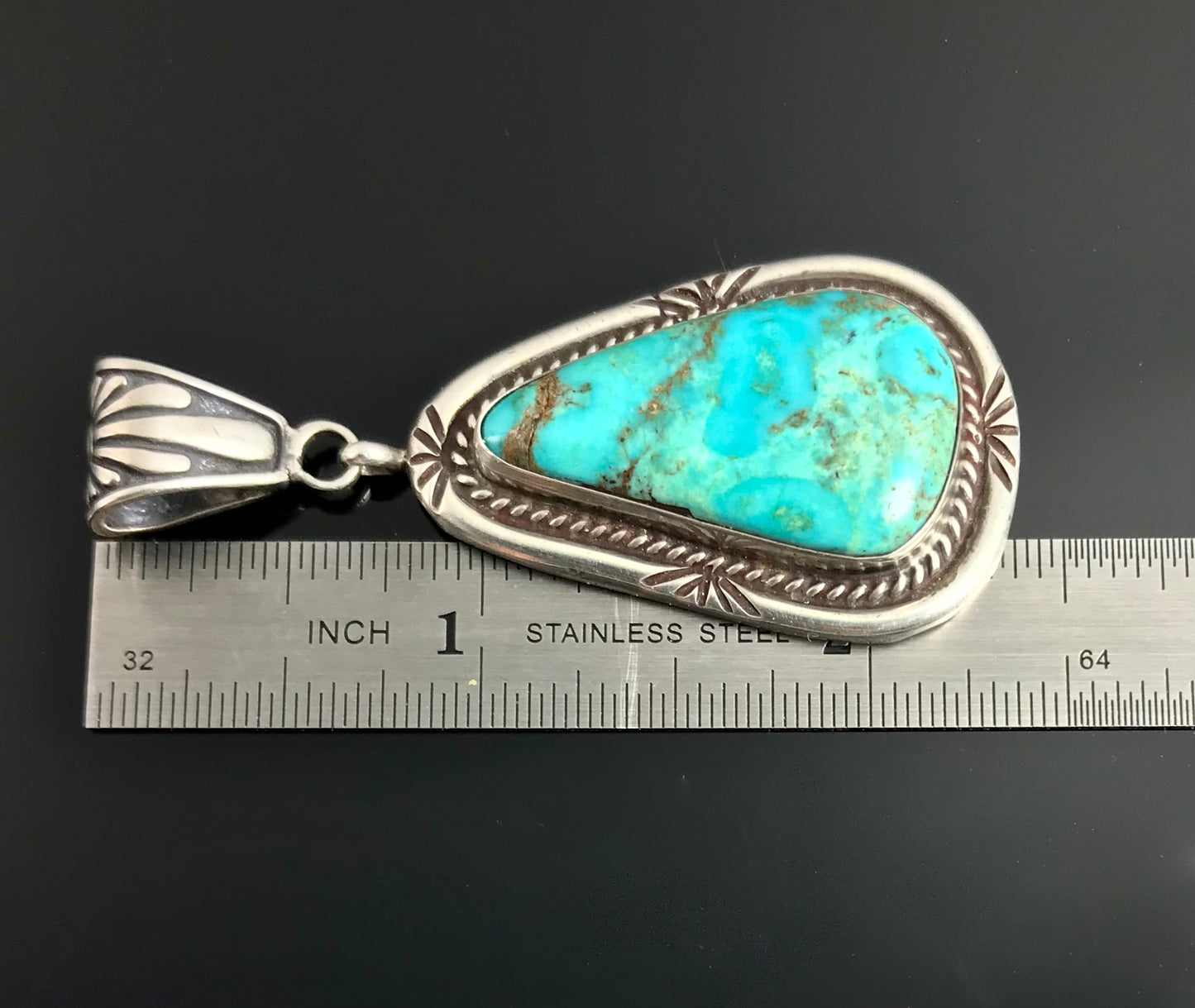 Large Turquoise Navajo Necklace Pendant Native American Sterling Silver - Vintage