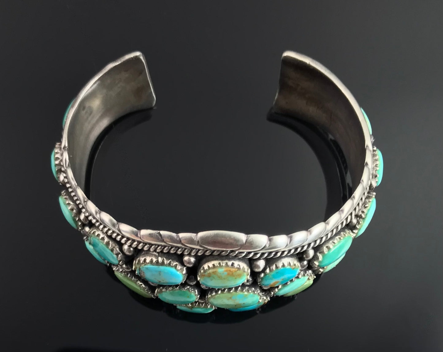 Turquoise Cluster Cuff Bracelet Navajo Native American - Vintage