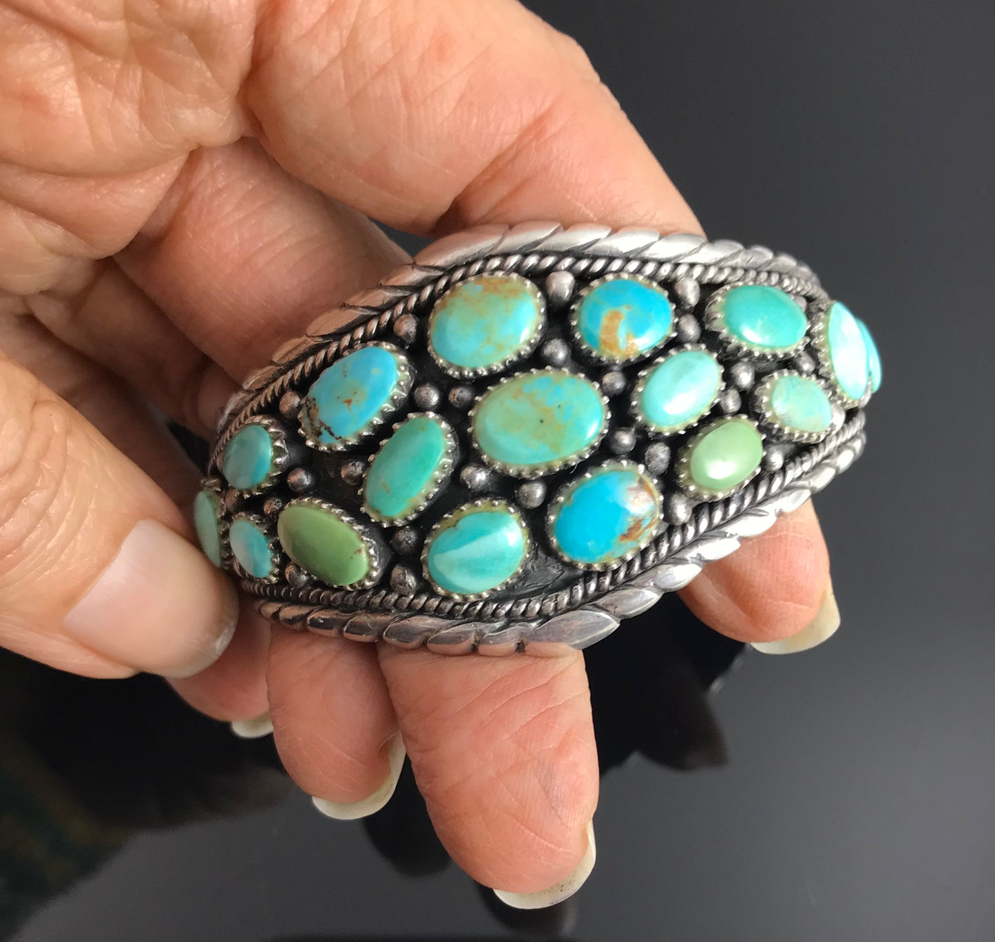 Turquoise Cluster Cuff Bracelet Navajo Native American - Vintage
