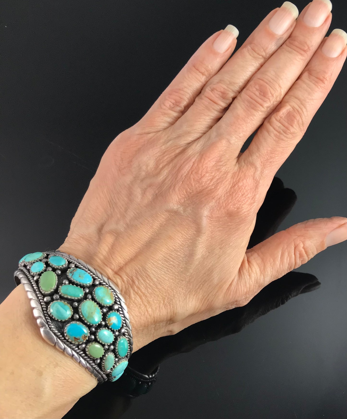 Turquoise Cluster Cuff Bracelet Navajo Native American - Vintage