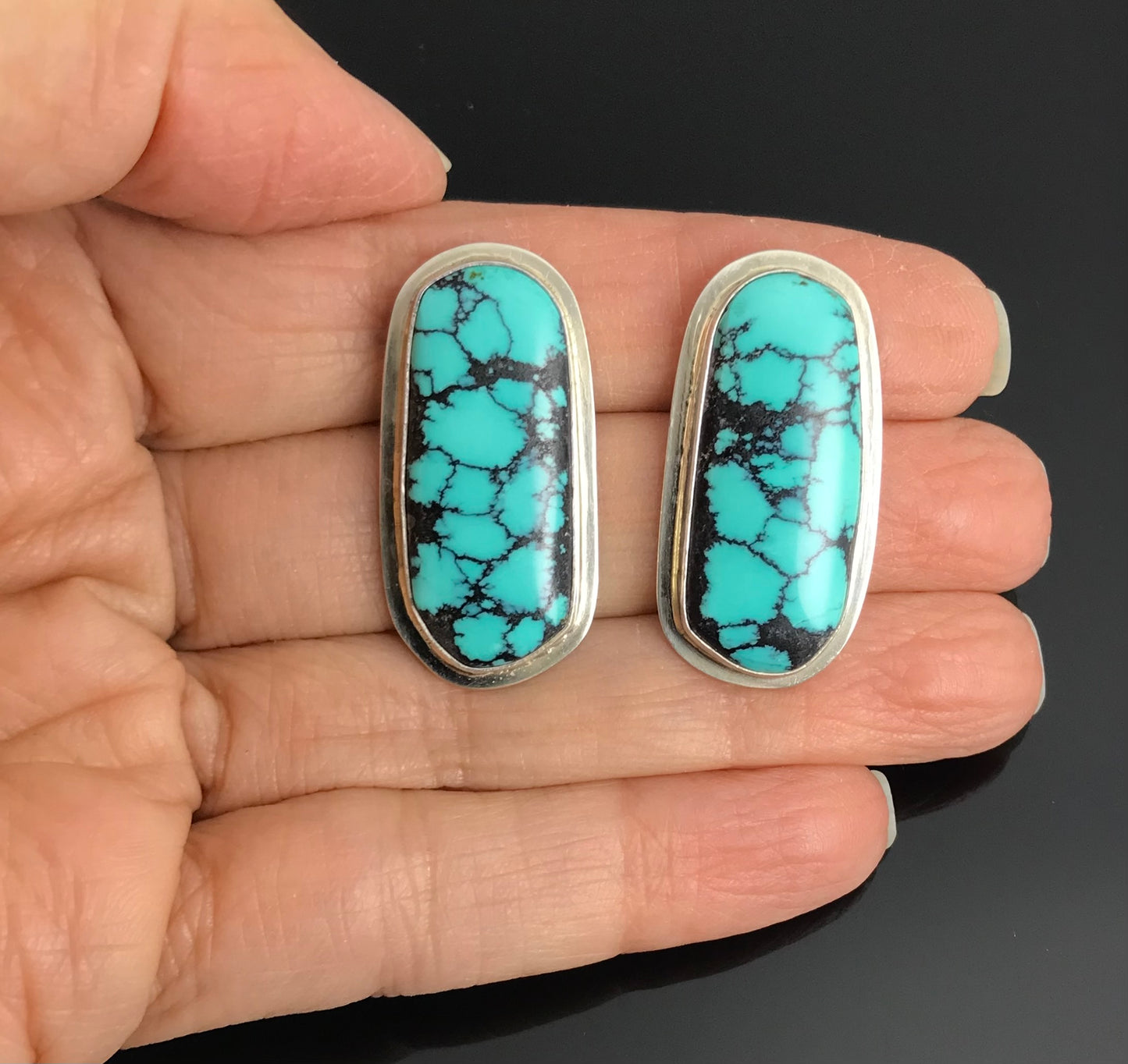 Spiderweb Turquoise Navajo Native American Earrings - Vintage