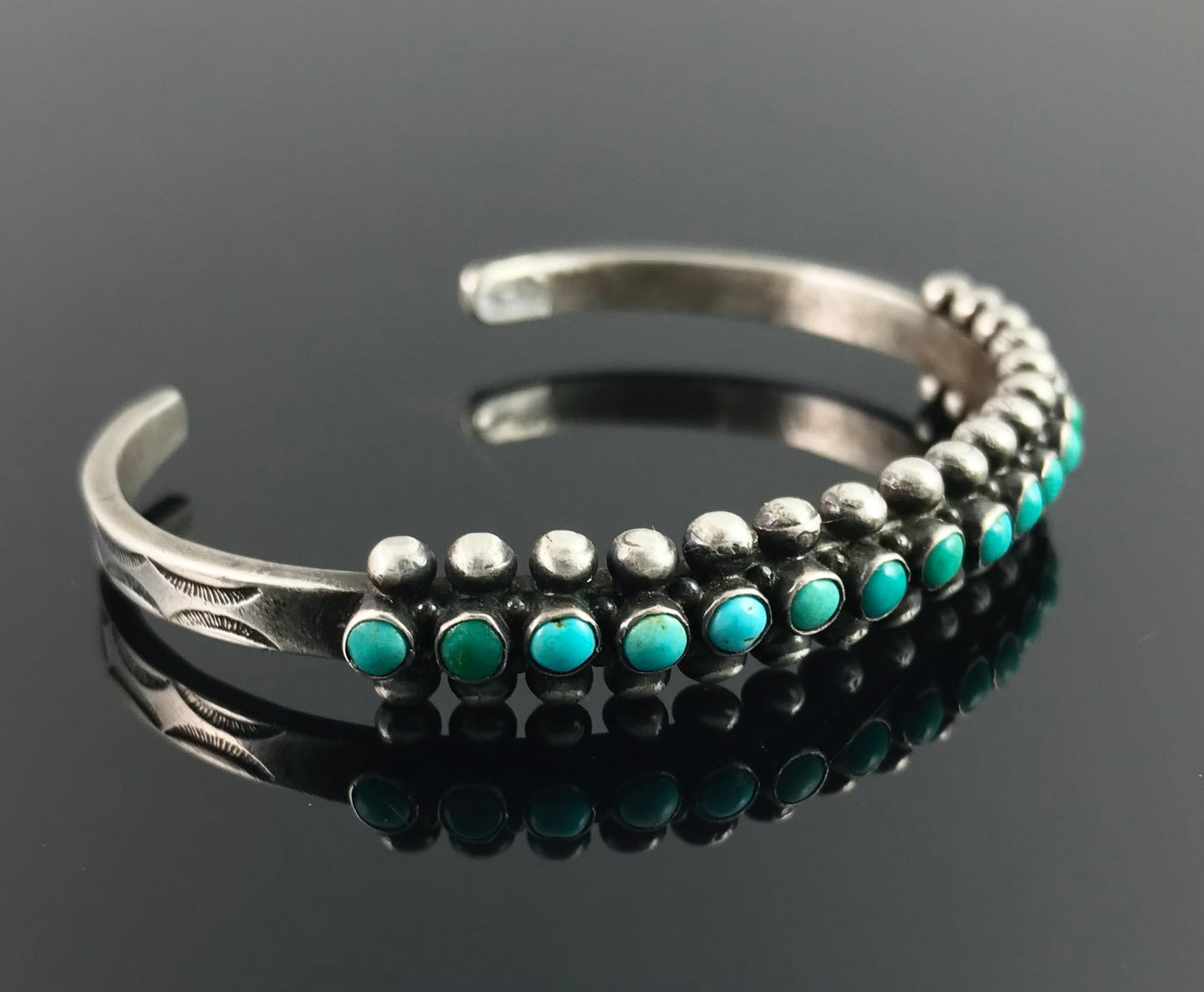 VINTAGE Zuni Snake Eyes Turquoise Row Cuff Bracelet