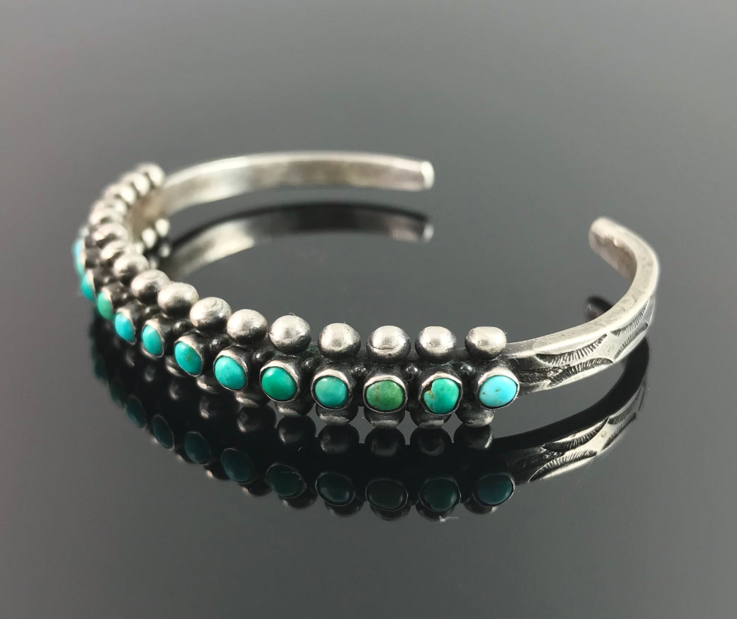 VINTAGE Zuni Snake Eyes Turquoise Row Cuff Bracelet