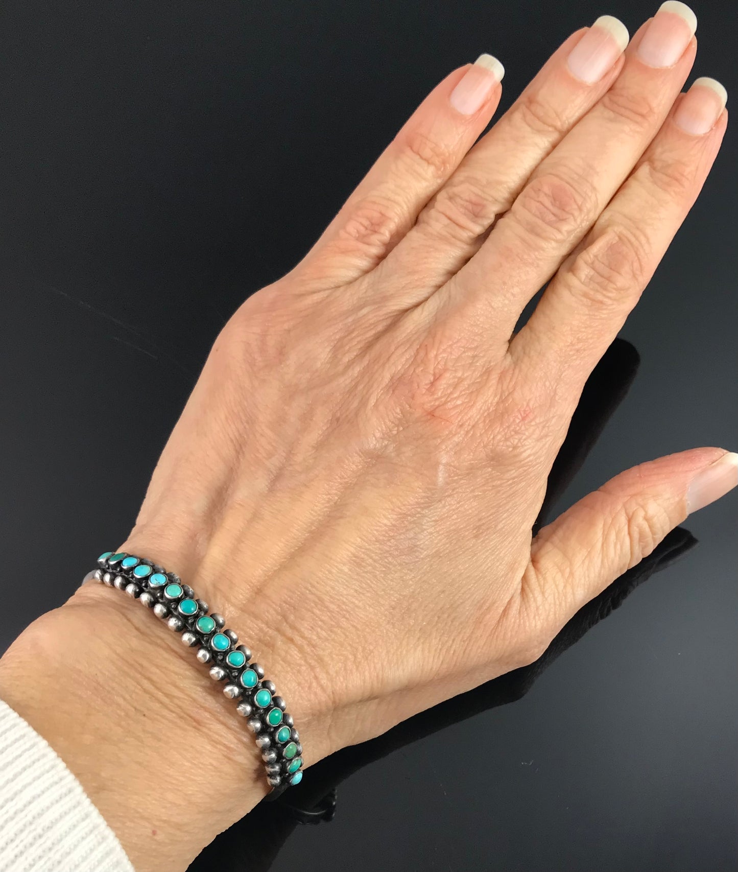 VINTAGE Zuni Snake Eyes Turquoise Row Cuff Bracelet