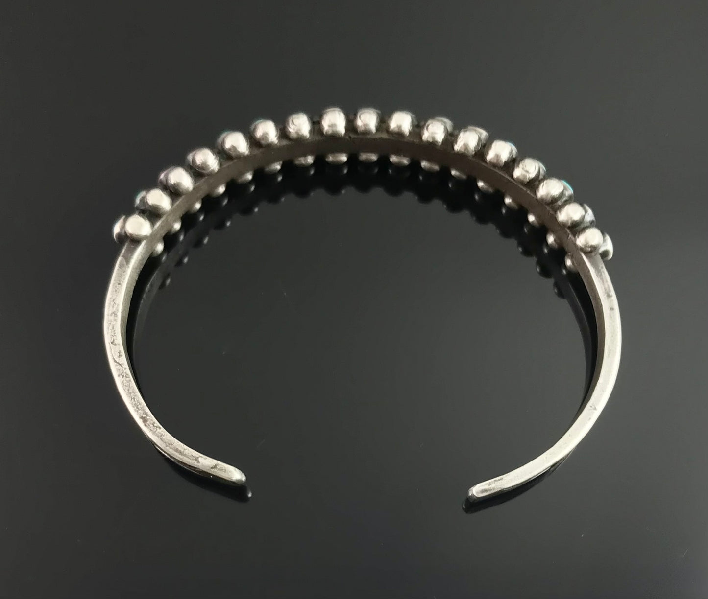 VINTAGE Zuni Snake Eyes Turquoise Row Cuff Bracelet