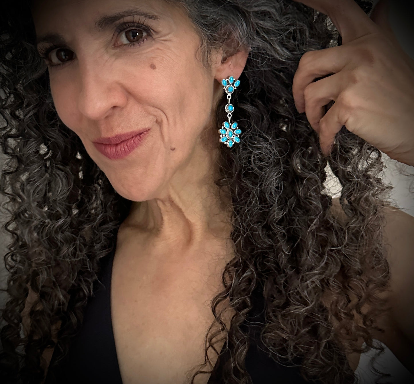 Navajo Sleeping Beauty Turquoise Cluster Earrings Native American - Annie Spencer