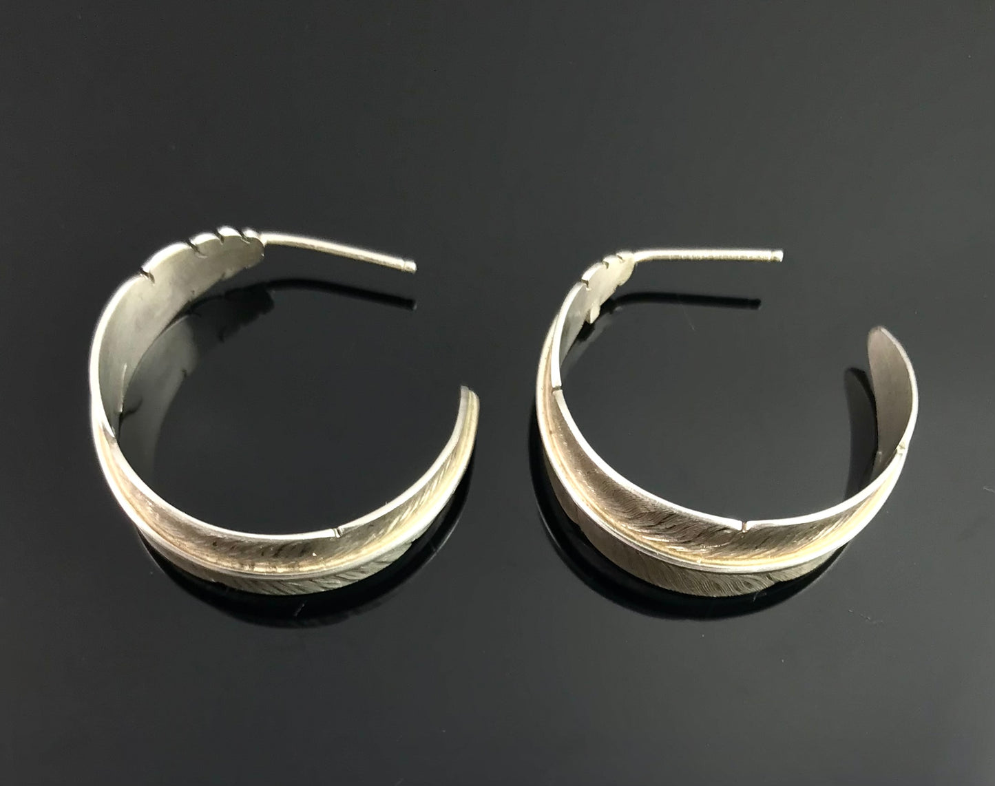 Sterling Feather Hoop Earrings Navajo Isleta Native American - Michael Kirk