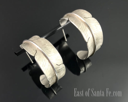 Sterling Feather Hoop Earrings Navajo Isleta Native American - Michael Kirk