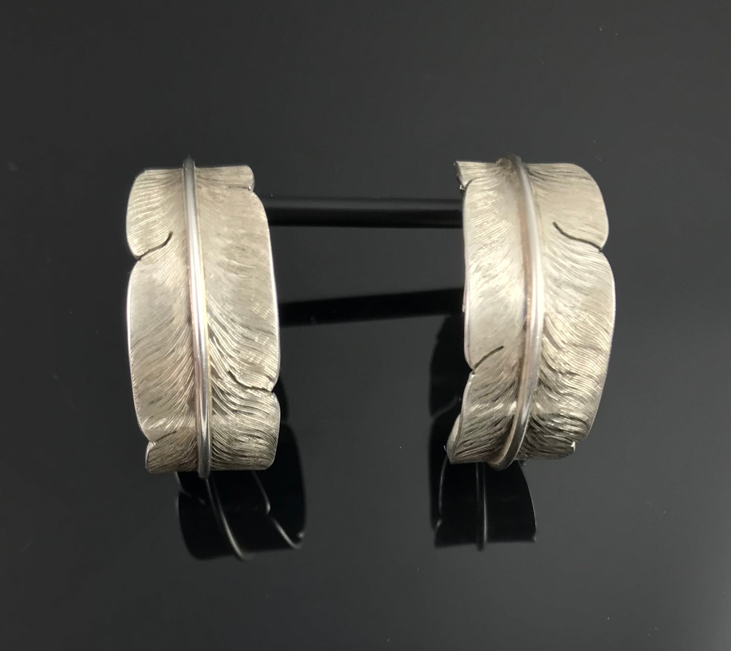 Sterling Feather Hoop Earrings Navajo Isleta Native American - Michael Kirk