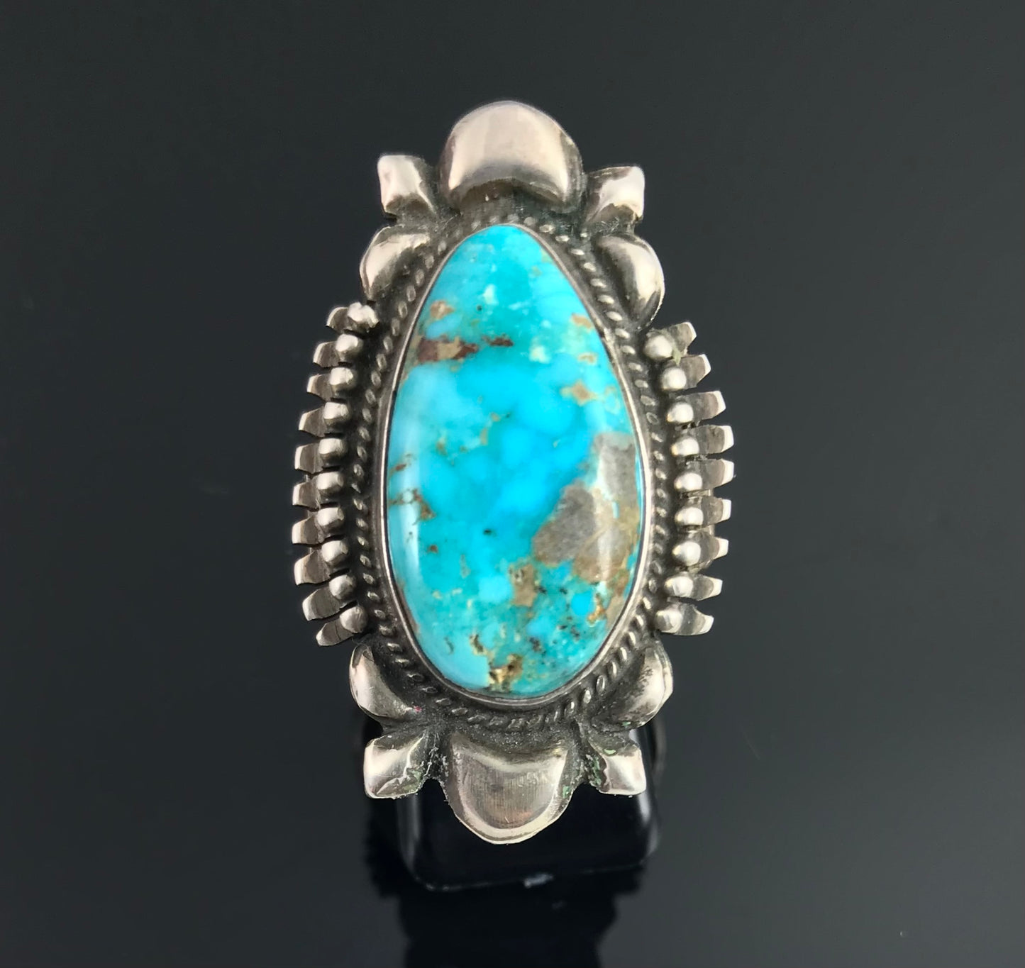 Ornate Turquoise Navajo Native American Ring Size 9 1/2: Bennie Ration