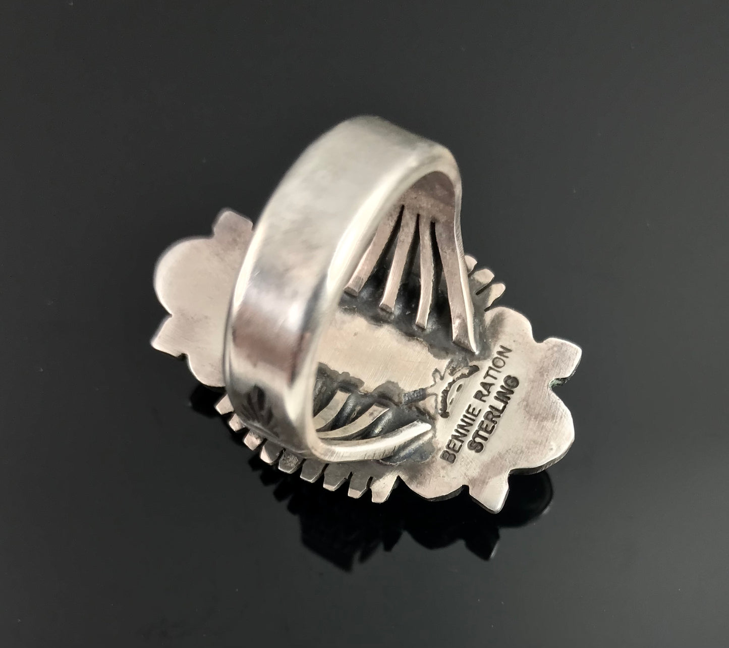 Ornate Turquoise Navajo Native American Ring Size 9 1/2: Bennie Ration
