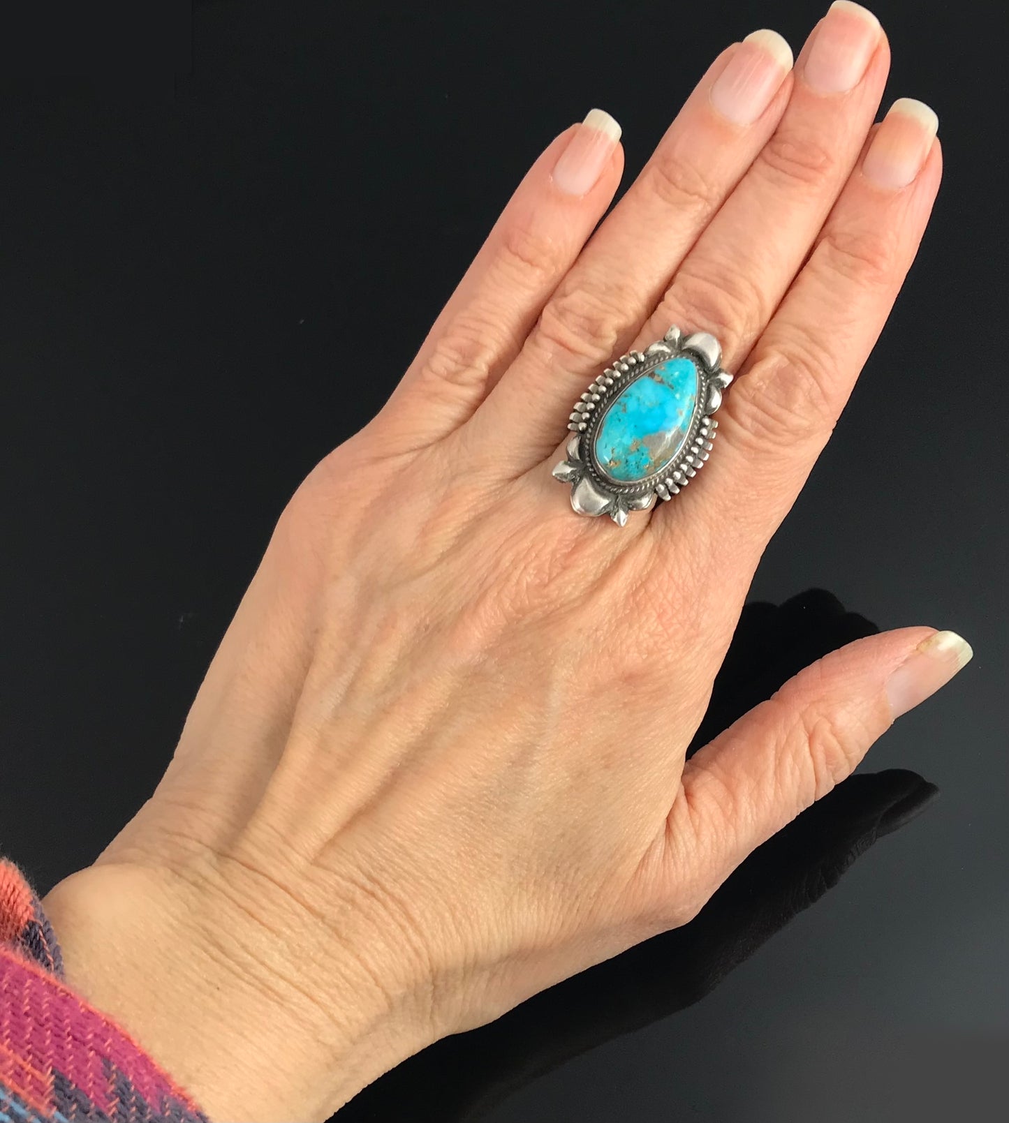 Ornate Turquoise Navajo Native American Ring Size 9 1/2: Bennie Ration