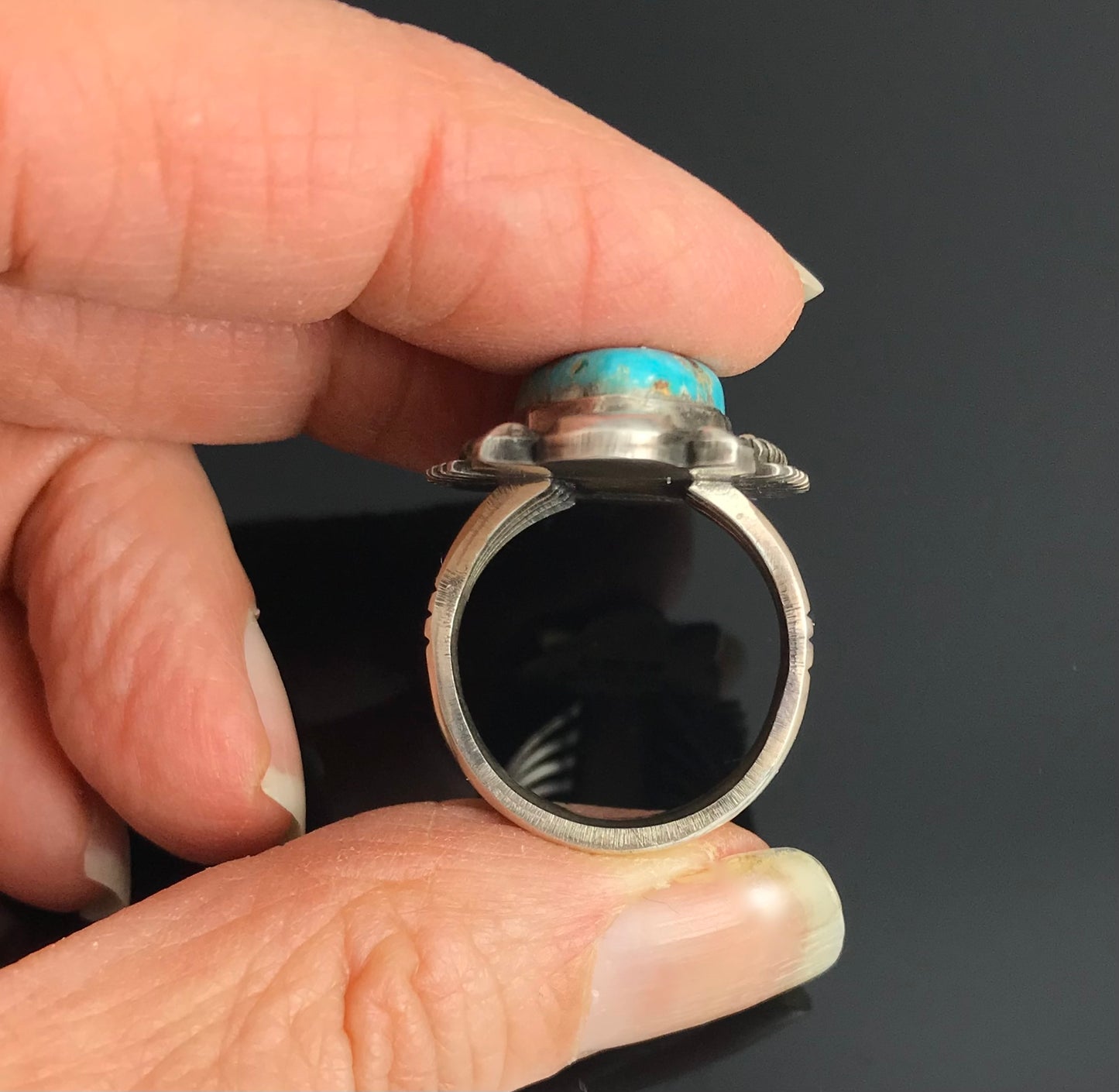 Ornate Turquoise Navajo Native American Ring Size 9 1/2: Bennie Ration
