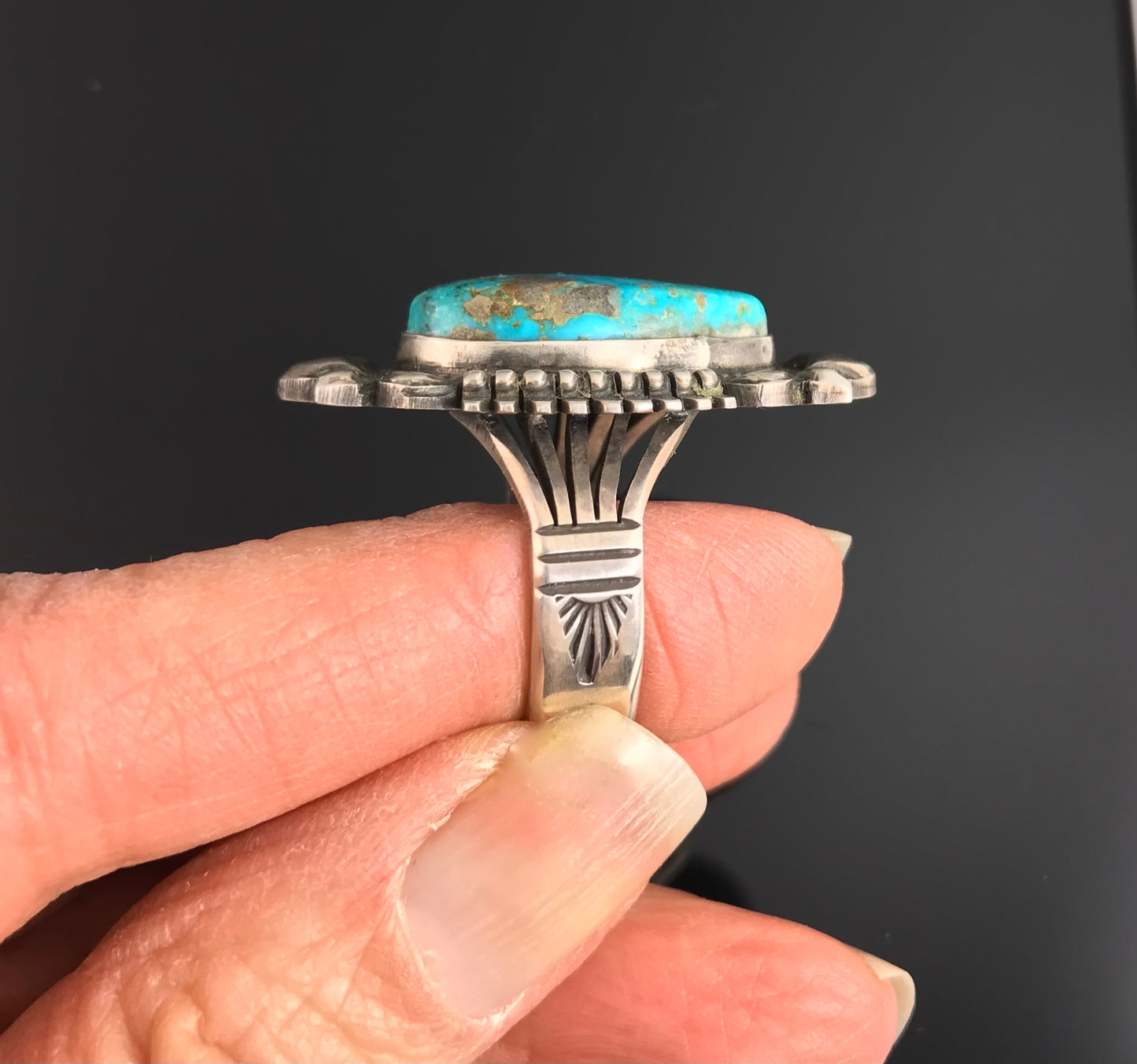 Ornate Turquoise Navajo Native American Ring Size 9 1/2: Bennie Ration
