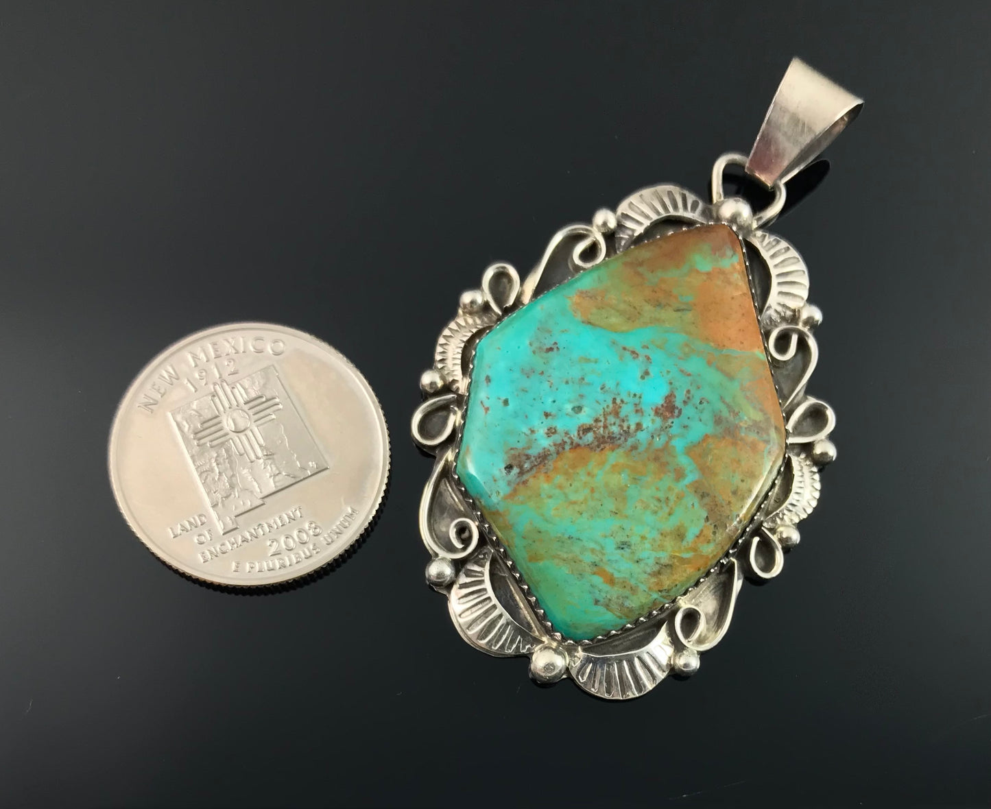 Turquoise Navajo Necklace Pendant Native American - Lionel and Lucille Calladitto