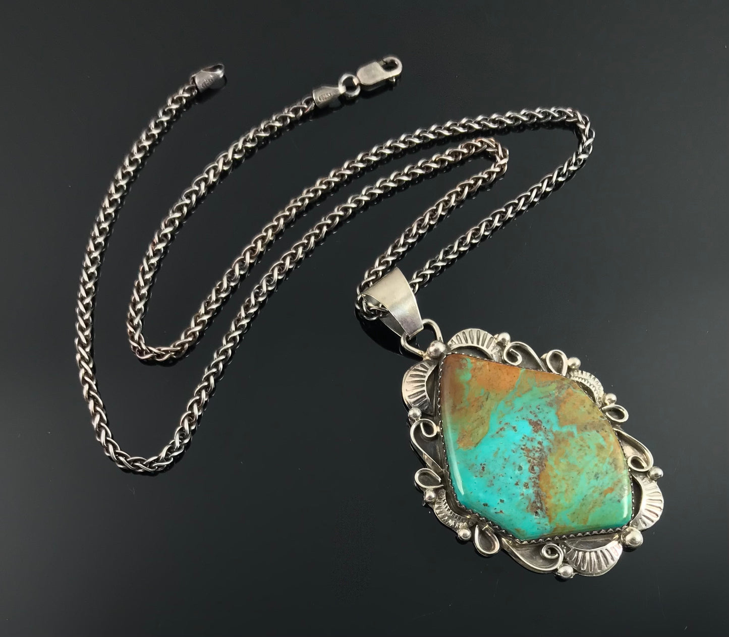 Turquoise Navajo Necklace Pendant Native American - Lionel and Lucille Calladitto