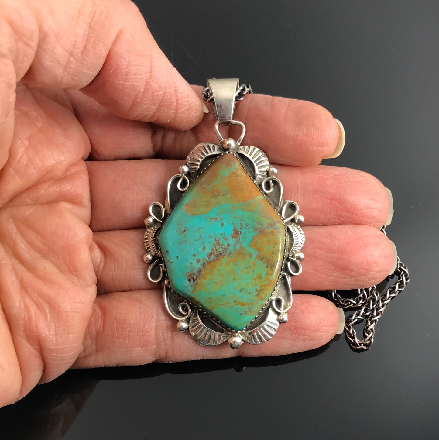 Turquoise Navajo Necklace Pendant Native American - Lionel and Lucille Calladitto