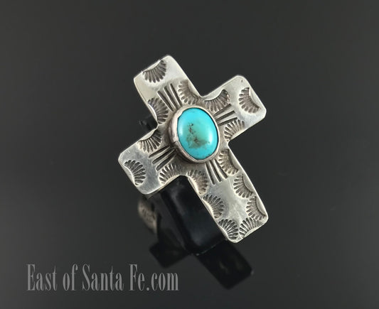 Golden Eagle Trading Company Turquoise Cross Ring Native American Navajo Size 8 - Vintage