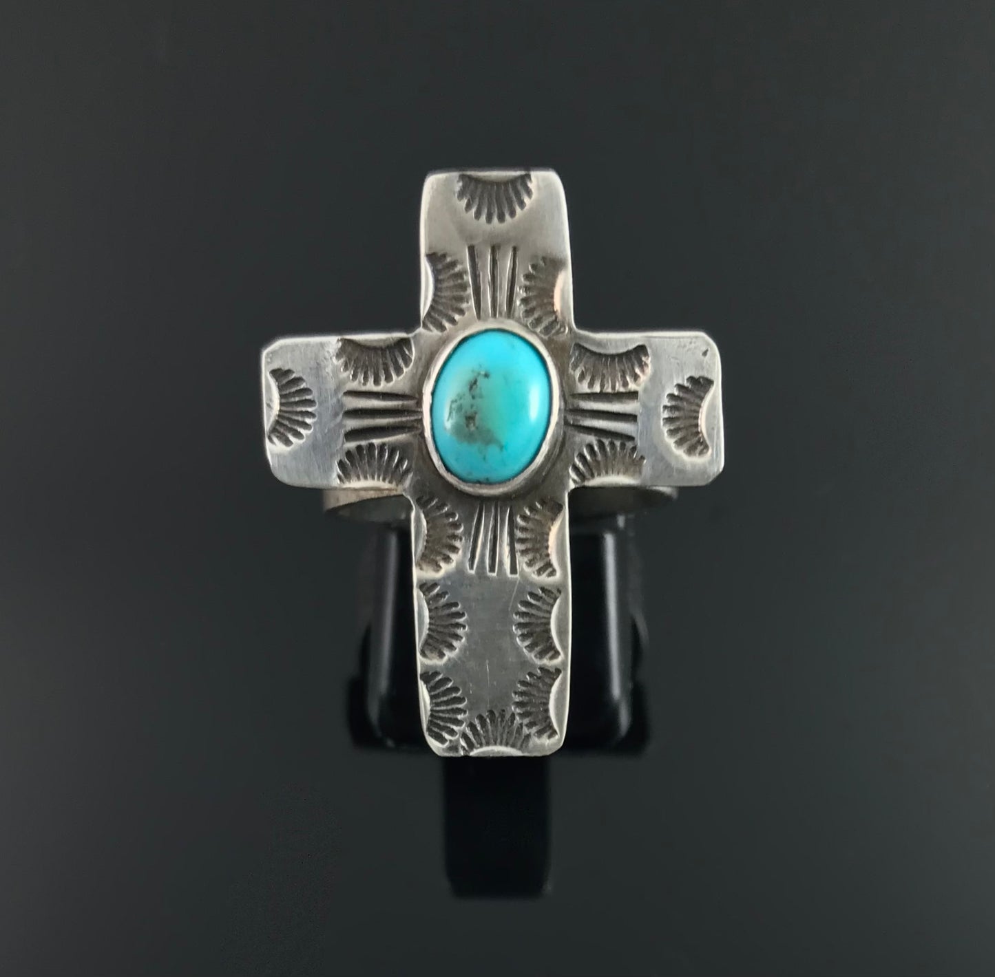 Golden Eagle Trading Company Turquoise Cross Ring Native American Navajo Size 8 - Vintage