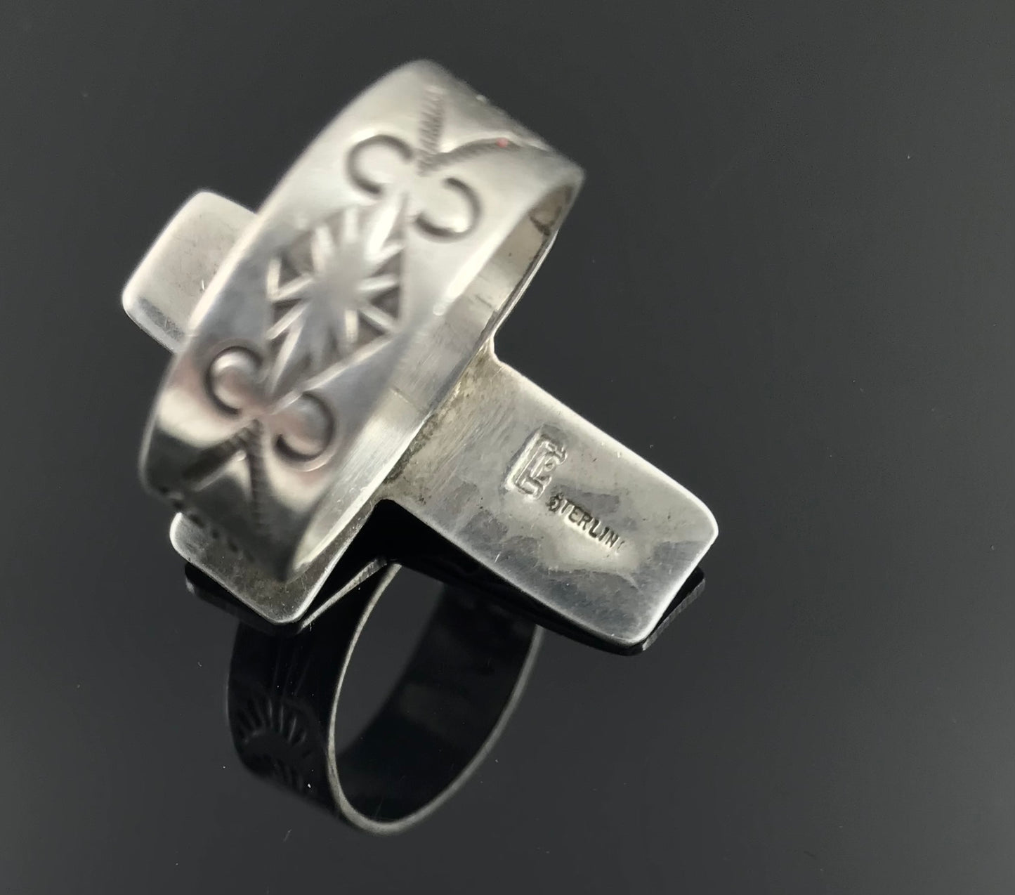 Golden Eagle Trading Company Turquoise Cross Ring Native American Navajo Size 8 - Vintage