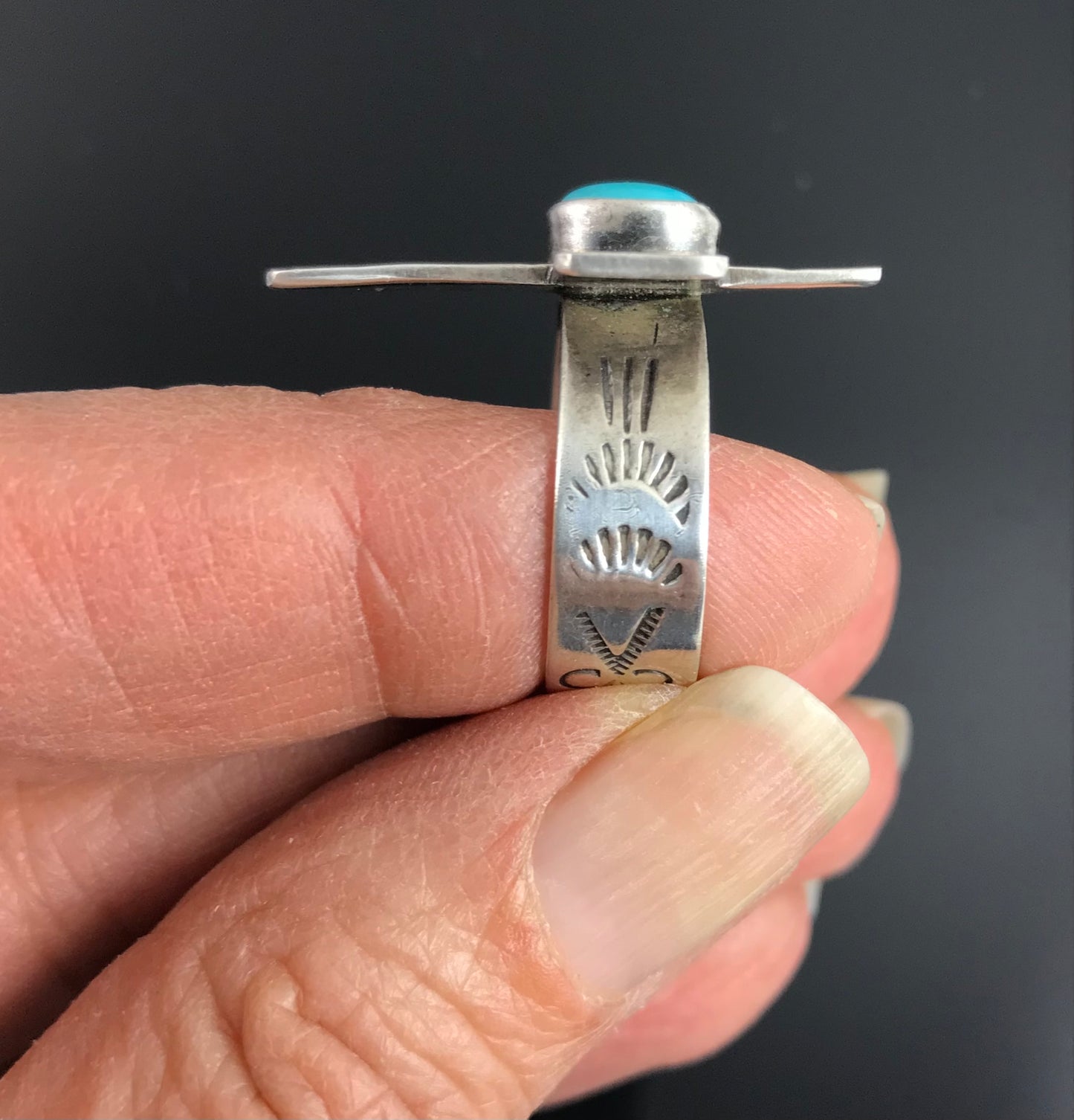 Golden Eagle Trading Company Turquoise Cross Ring Native American Navajo Size 8 - Vintage