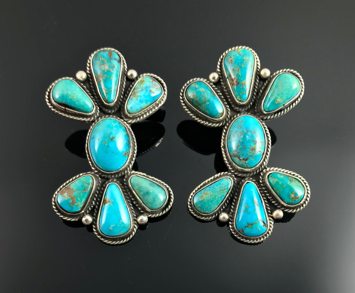 Turquoise Cluster Earrings Native American Navajo - Robin Tsosie