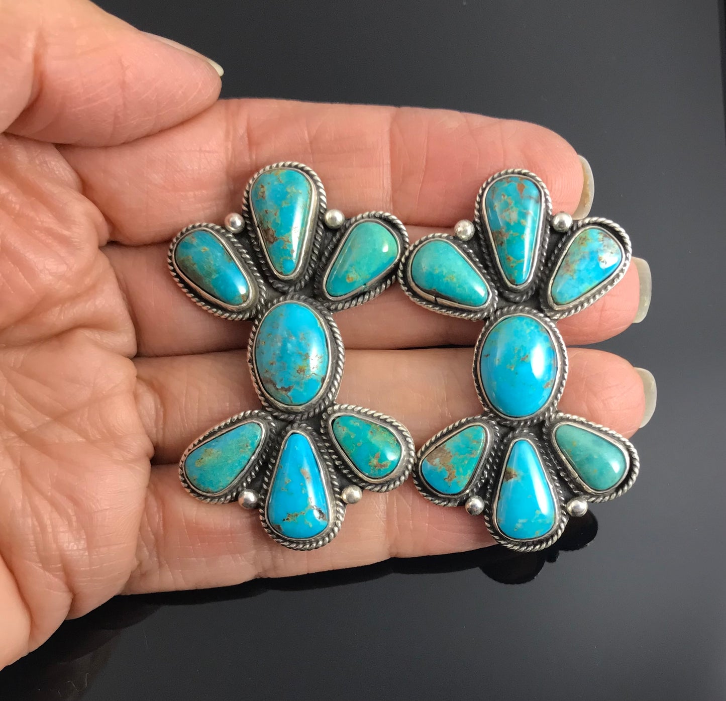 Turquoise Cluster Earrings Native American Navajo - Robin Tsosie