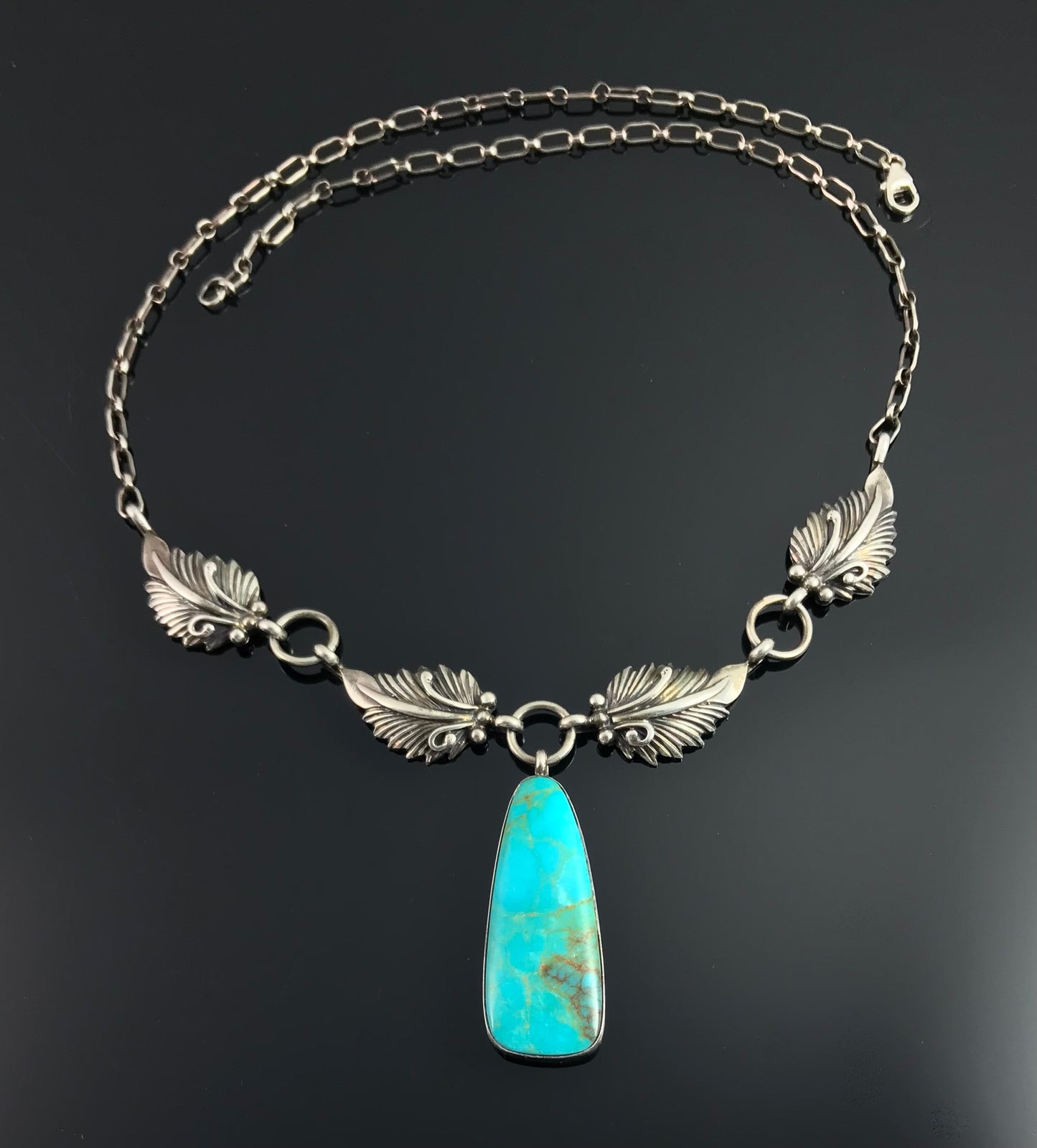Turquoise & Feathers Necklace Navajo Native American - Mark Barney