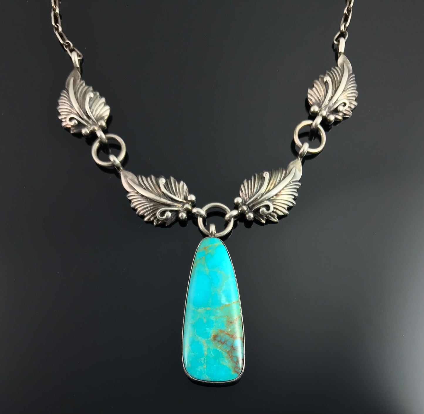 Turquoise & Feathers Necklace Navajo Native American - Mark Barney