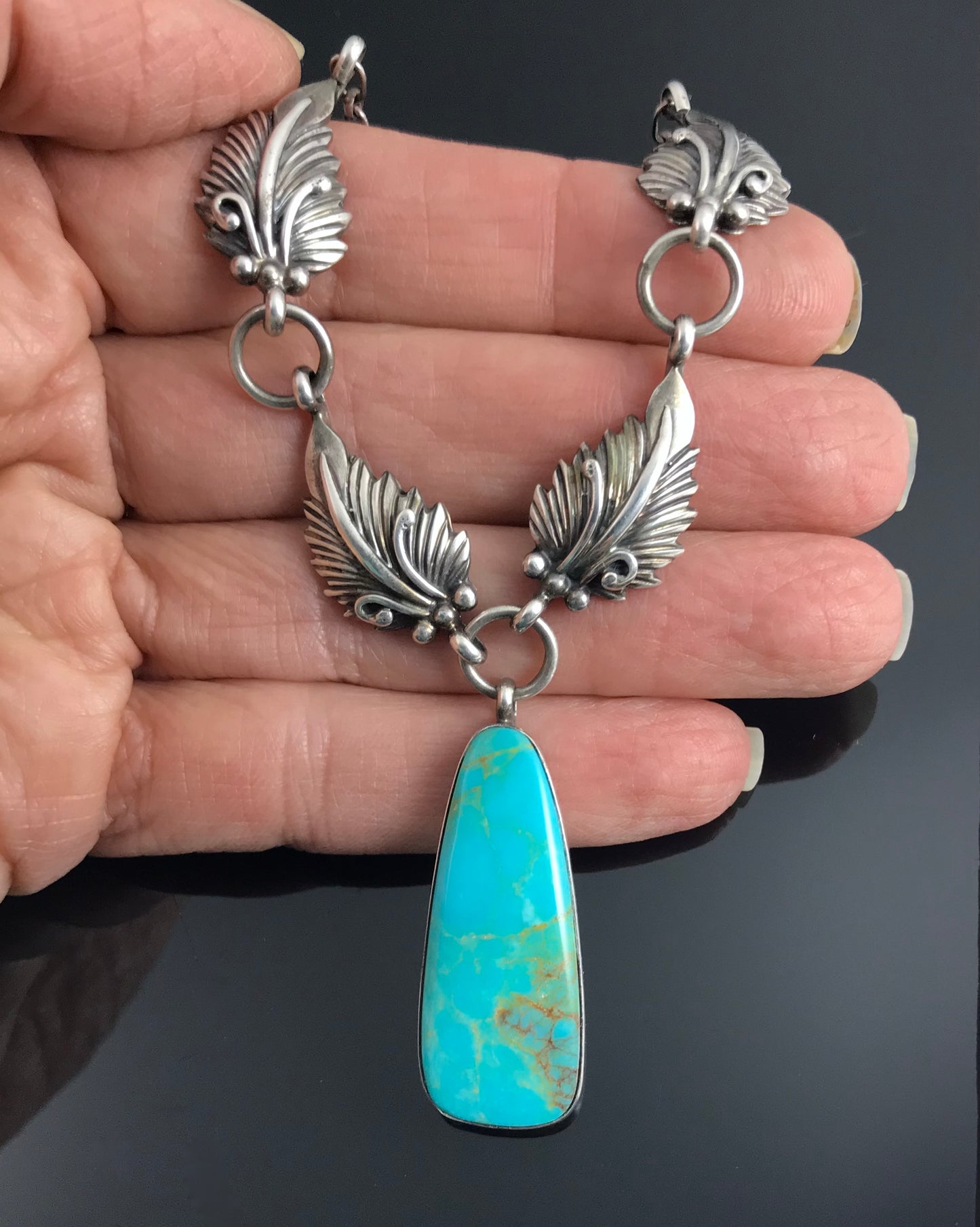 Turquoise & Feathers Necklace Navajo Native American - Mark Barney