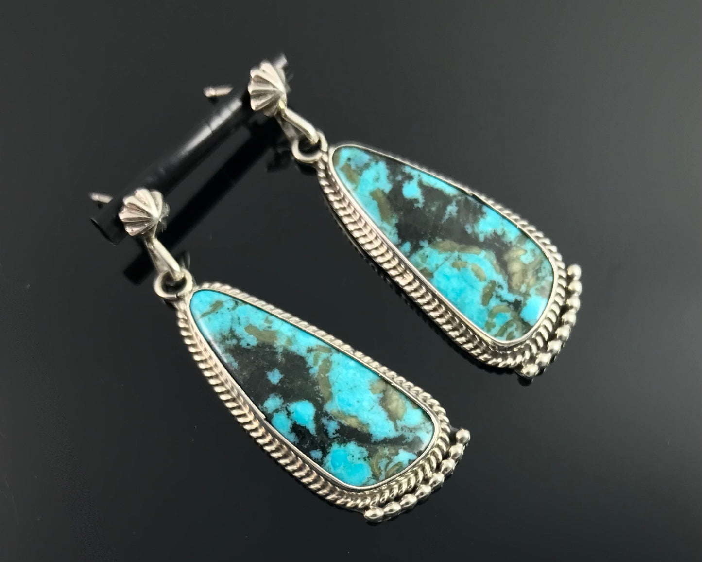 Turquoise and Rosette Navajo Native American Earrings - Verely Betone