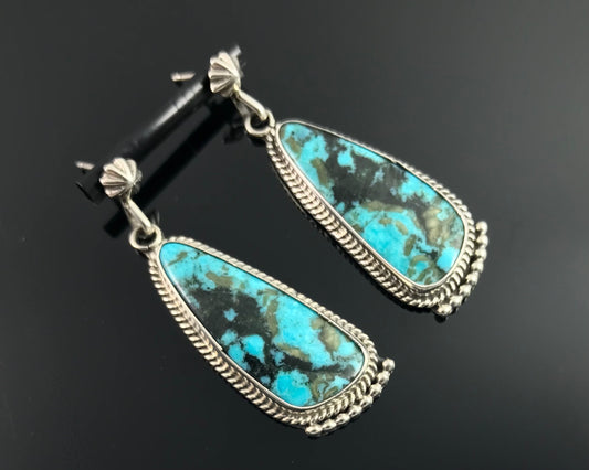 Turquoise and Rosette Navajo Native American Earrings - Verely Betone