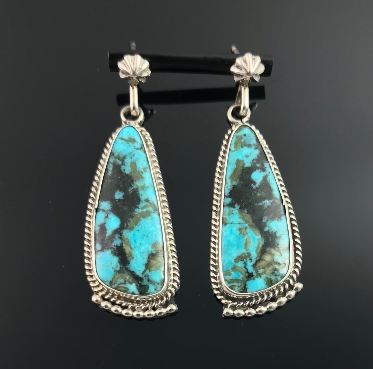 Turquoise and Rosette Navajo Native American Earrings - Verely Betone