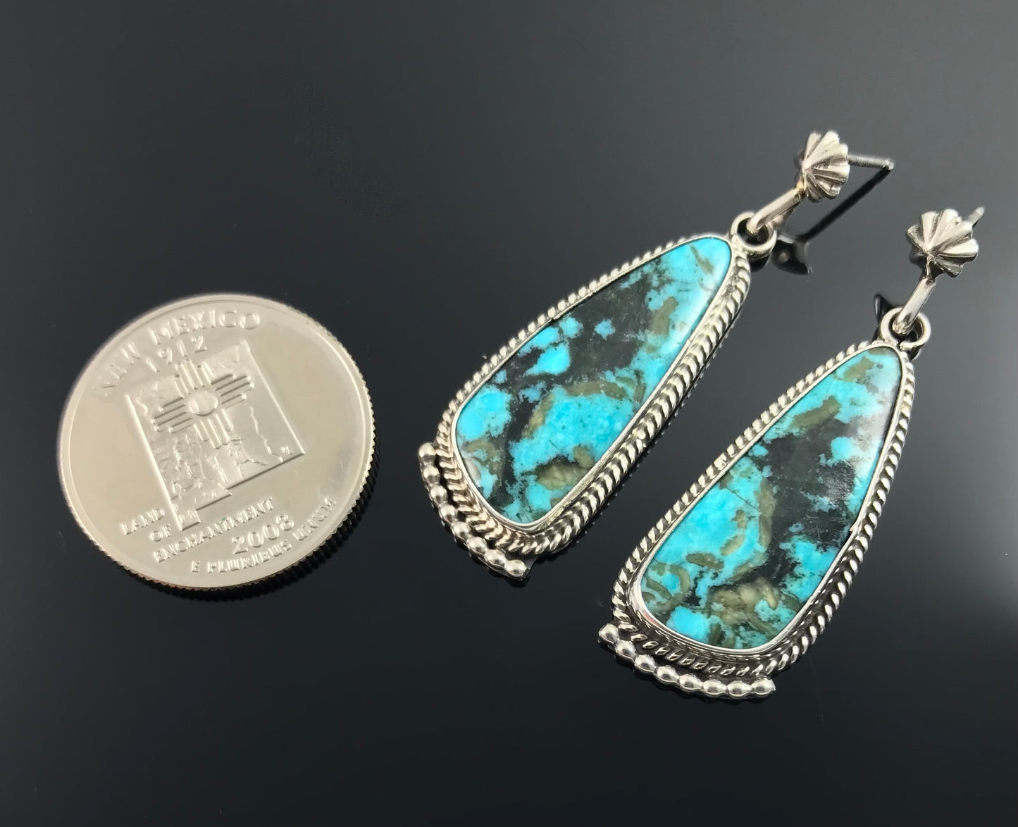 Turquoise and Rosette Navajo Native American Earrings - Verely Betone