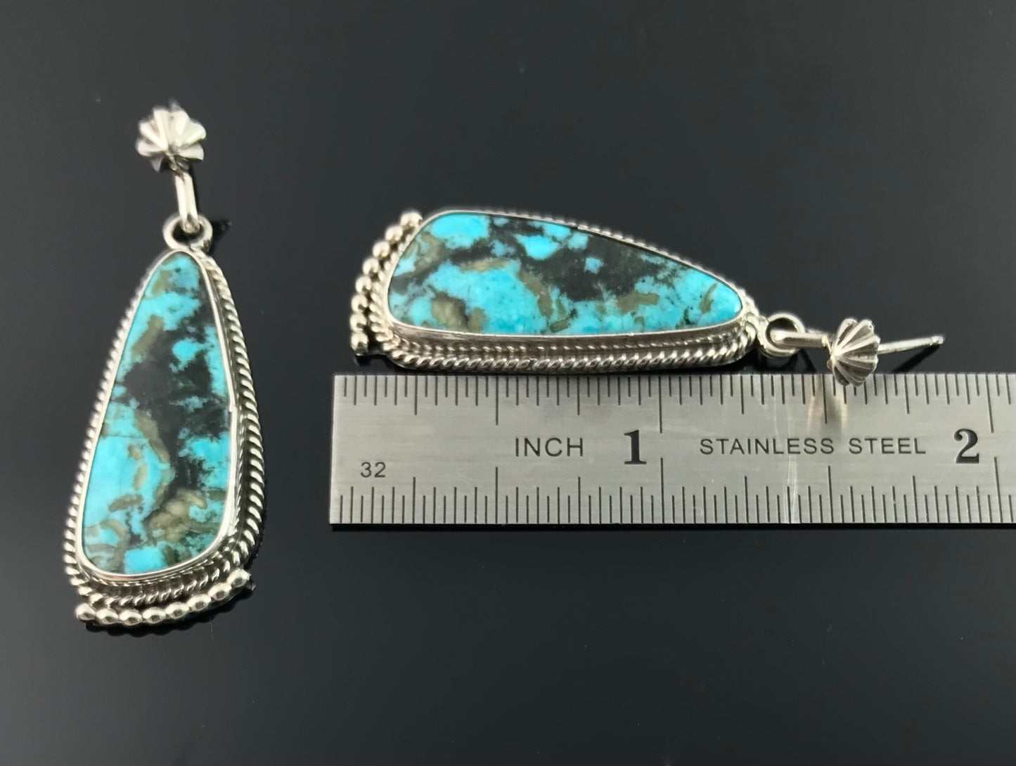 Turquoise and Rosette Navajo Native American Earrings - Verely Betone